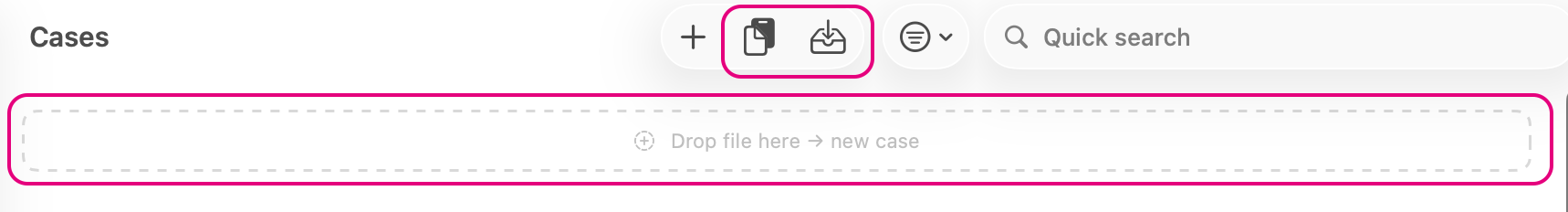 On the Mac: the two icons in the toolbar – and below them the area you drag a file onto.